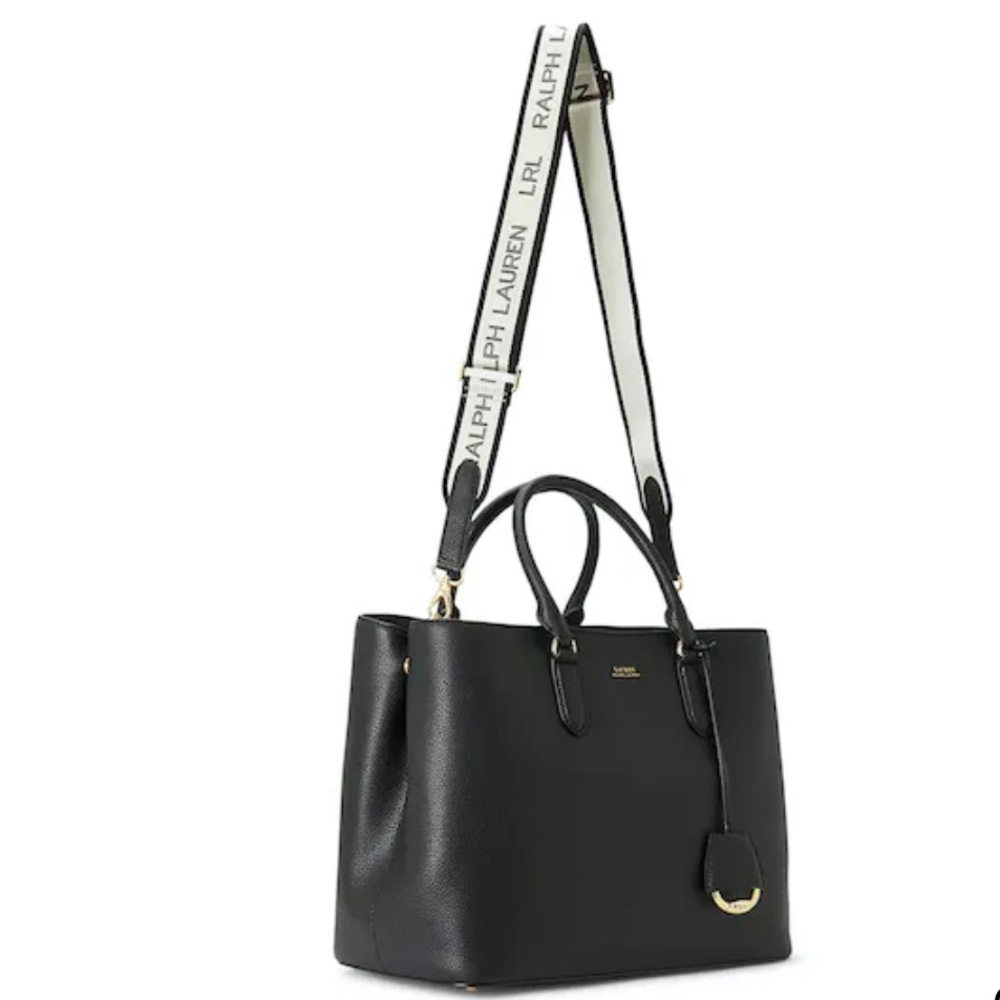 LAUREN RALPH LAUREN MARCY PEBBLED LEATHER LARGE SATCHEL HANDBAG